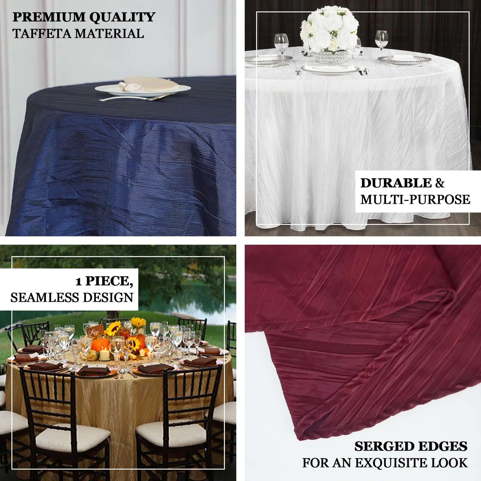 Taffeta 132" Round Tablecloth Fuchsia - Seamless Accordion Crinkle Table Cover