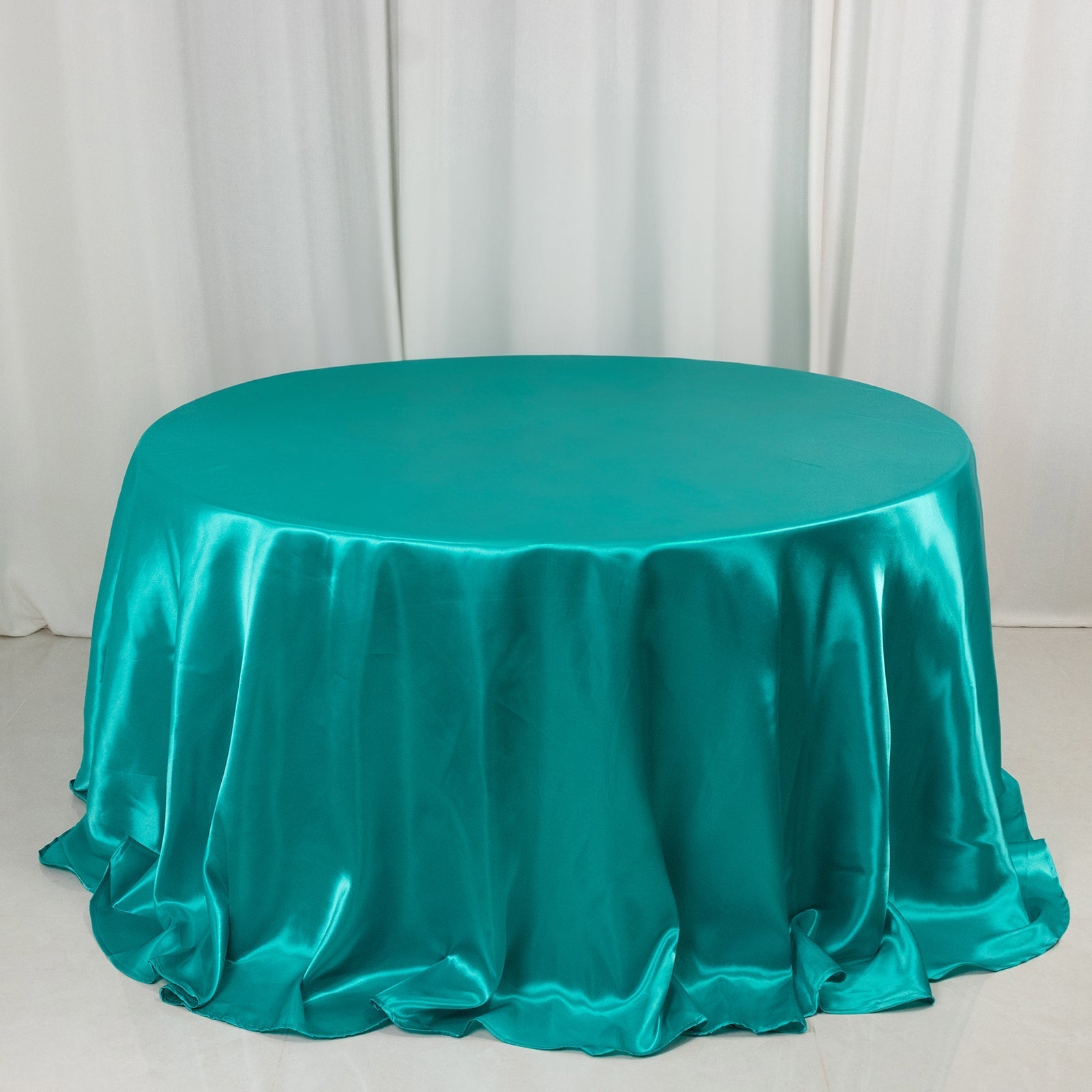 Satin 132" Round Tablecloth Turquoise - Stylish Seamless Table Cover