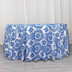 Taffeta 120" Round Tablecloth Royal Blue - Seamless Velvet Flocking Damask Table Cover