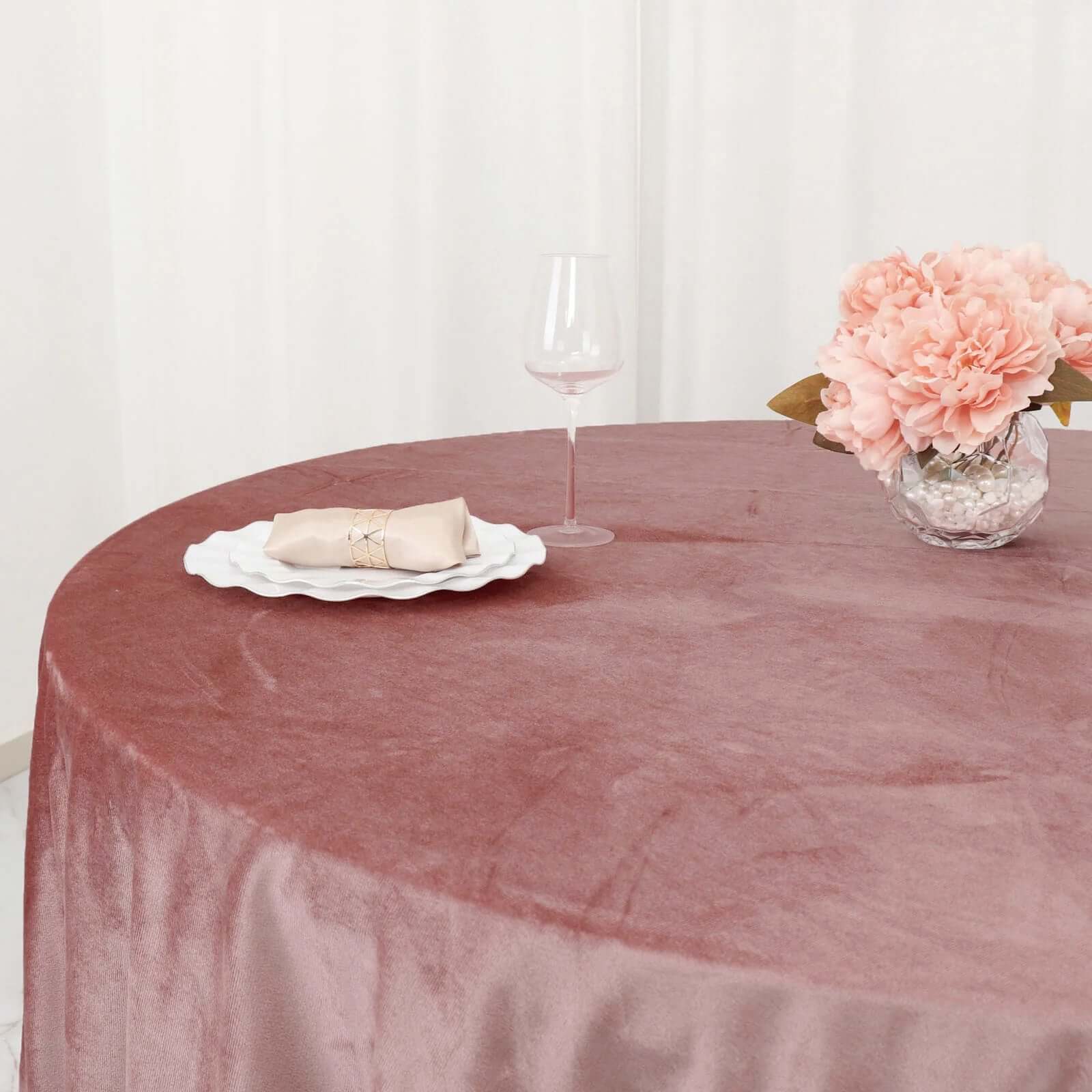 Premium Velvet 120" Round Tablecloth Dusty Rose - Reusable Soft & Seamless Table Cover