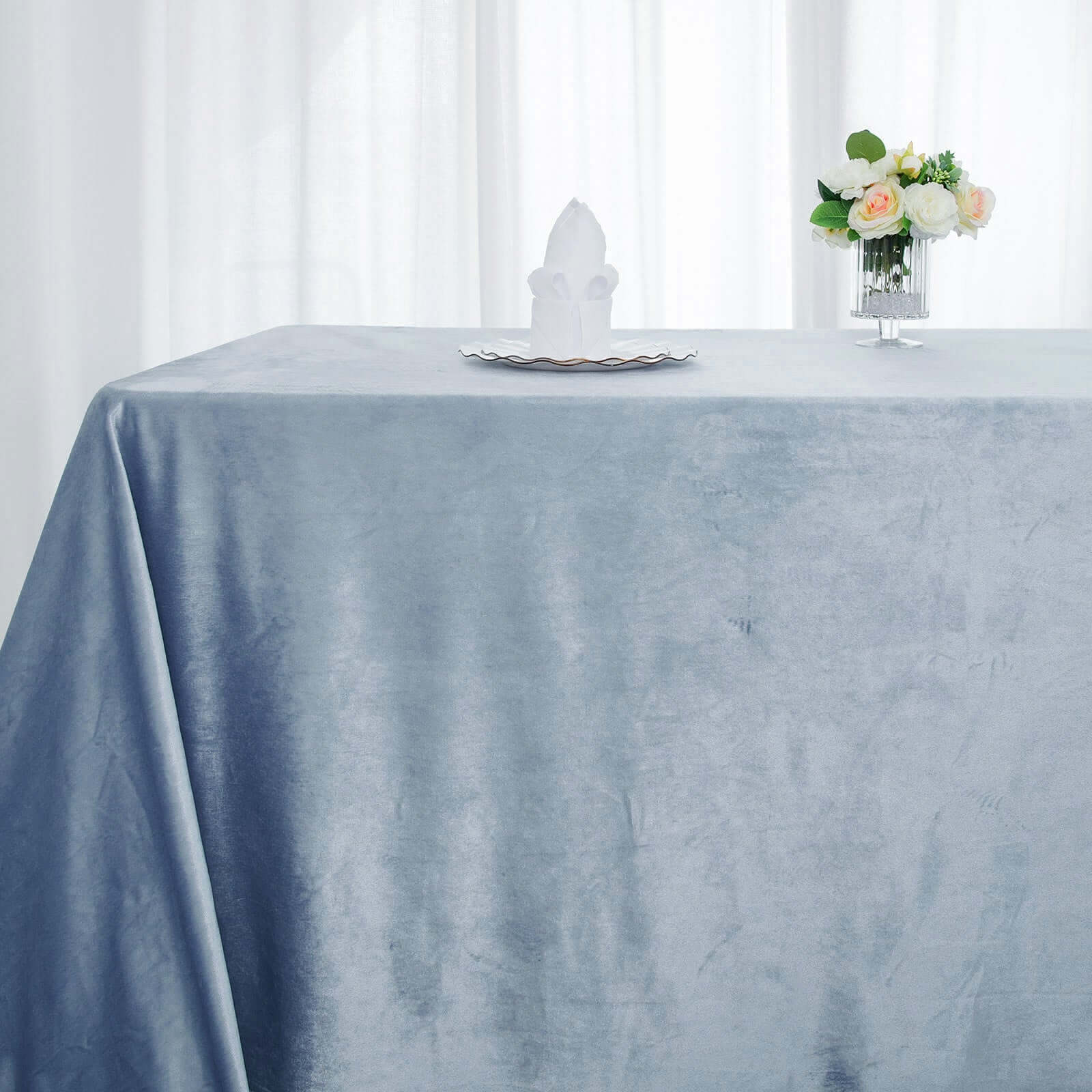 Premium Velvet 90"x132" Rectangle Tablecloth Dusty Blue - Reusable Soft & Seamless Table Cover