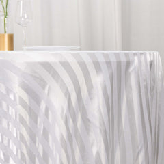 Satin Striped 120" Round Tablecloth White - Silky Smooth Seamless Wedding Decor