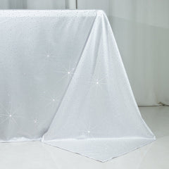 Scuba Rectangular Tablecloth 90"×156" White with Rhinestone Accents – Seamless, Wrinkle-Free, Stain-Resistant Event Linen