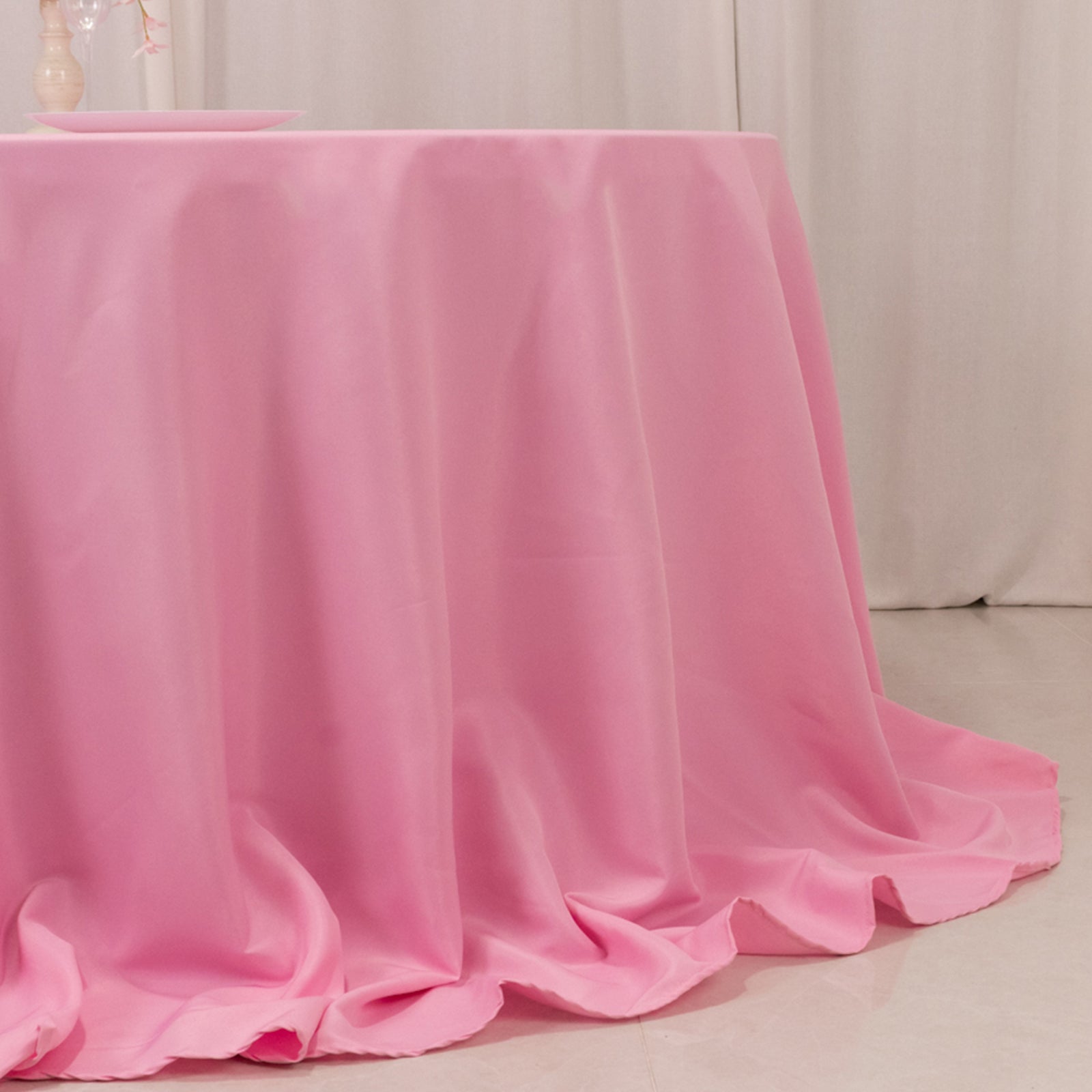 Premium Polyester 132" Round Tablecloth Pink - Seamless 220GSM Wrinkle-Resistant Table Cover