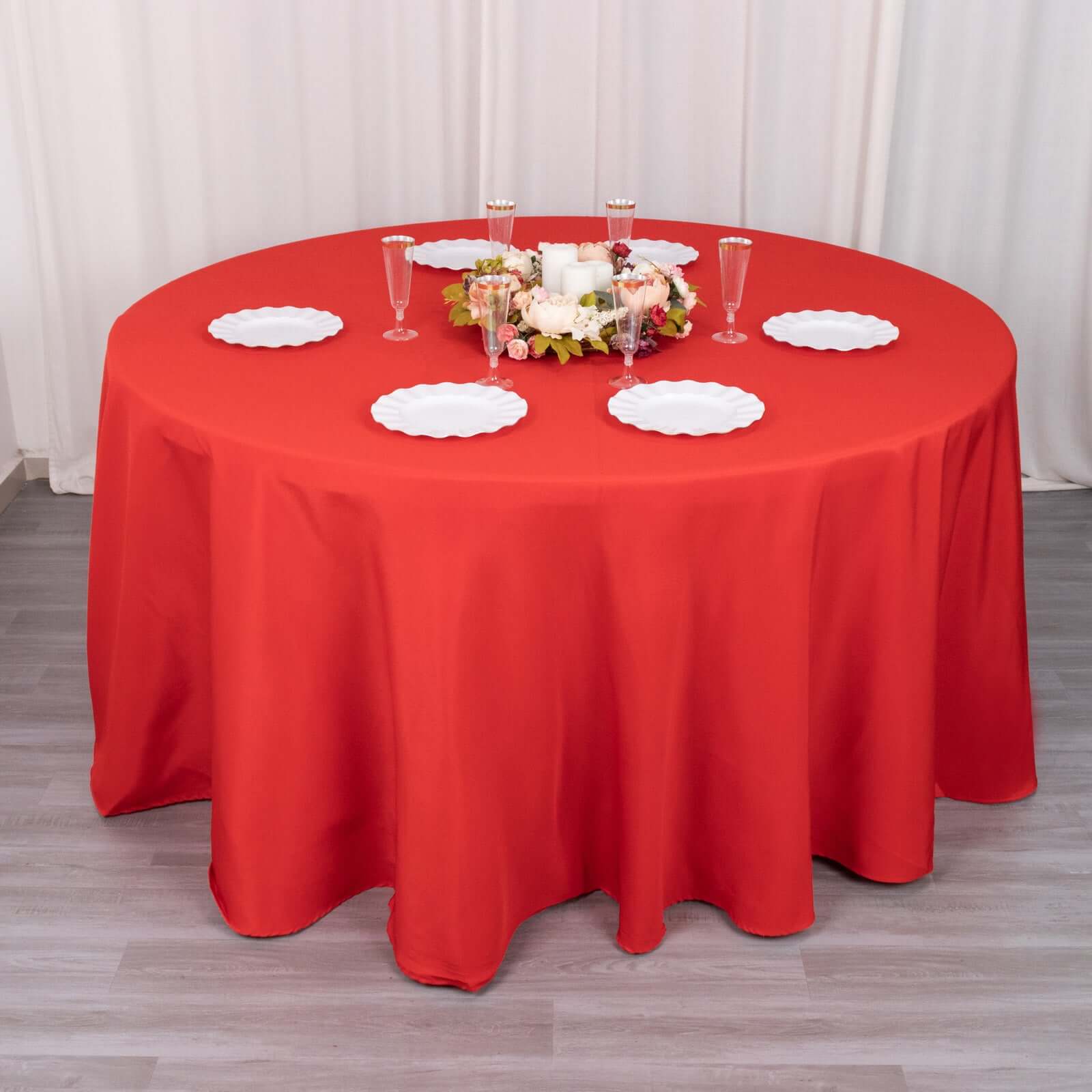 Premium Polyester 120" Round Tablecloth Red - Seamless 220GSM Wrinkle-Resistant Table Cover
