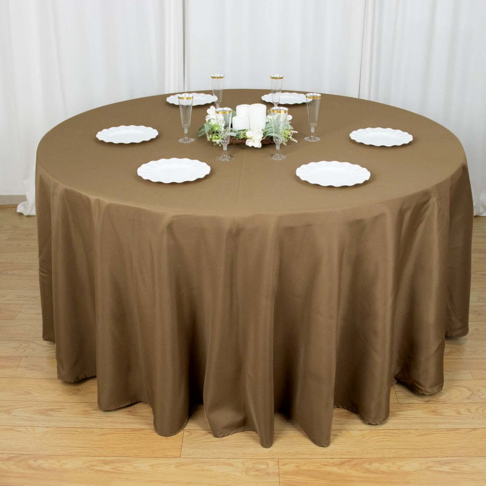 Polyester 120" Round Tablecloth Taupe - Seamless Wrinkle-Resistant Table Cover