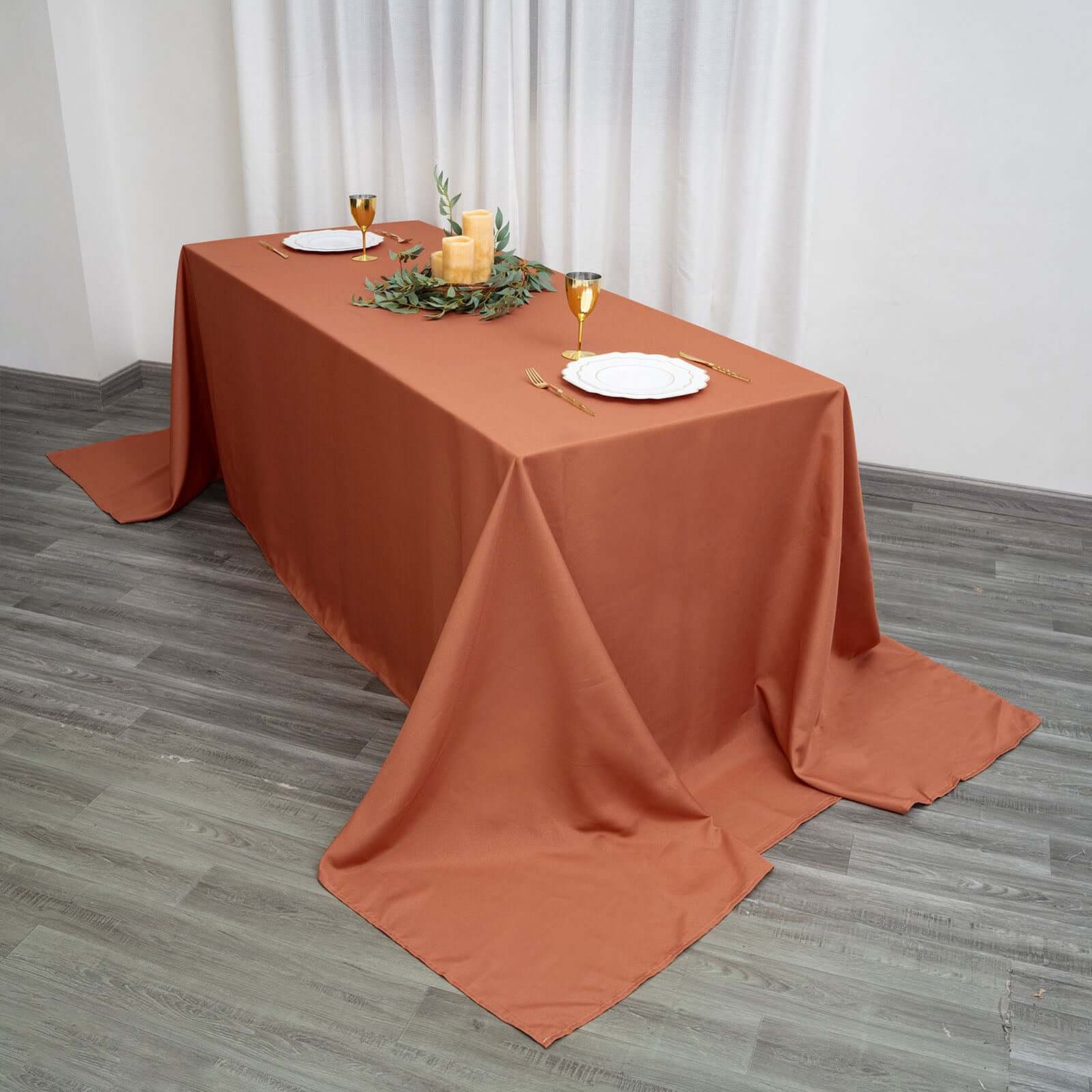 Polyester 90"x156" Rectangle Tablecloth Terracotta (Rust)- Seamless Wrinkle-Resistant Table Cover