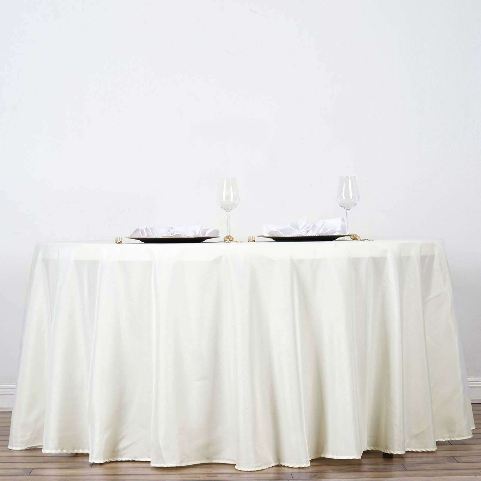 Polyester 120" Round Tablecloth Ivory - Seamless Wrinkle-Resistant Table Cover