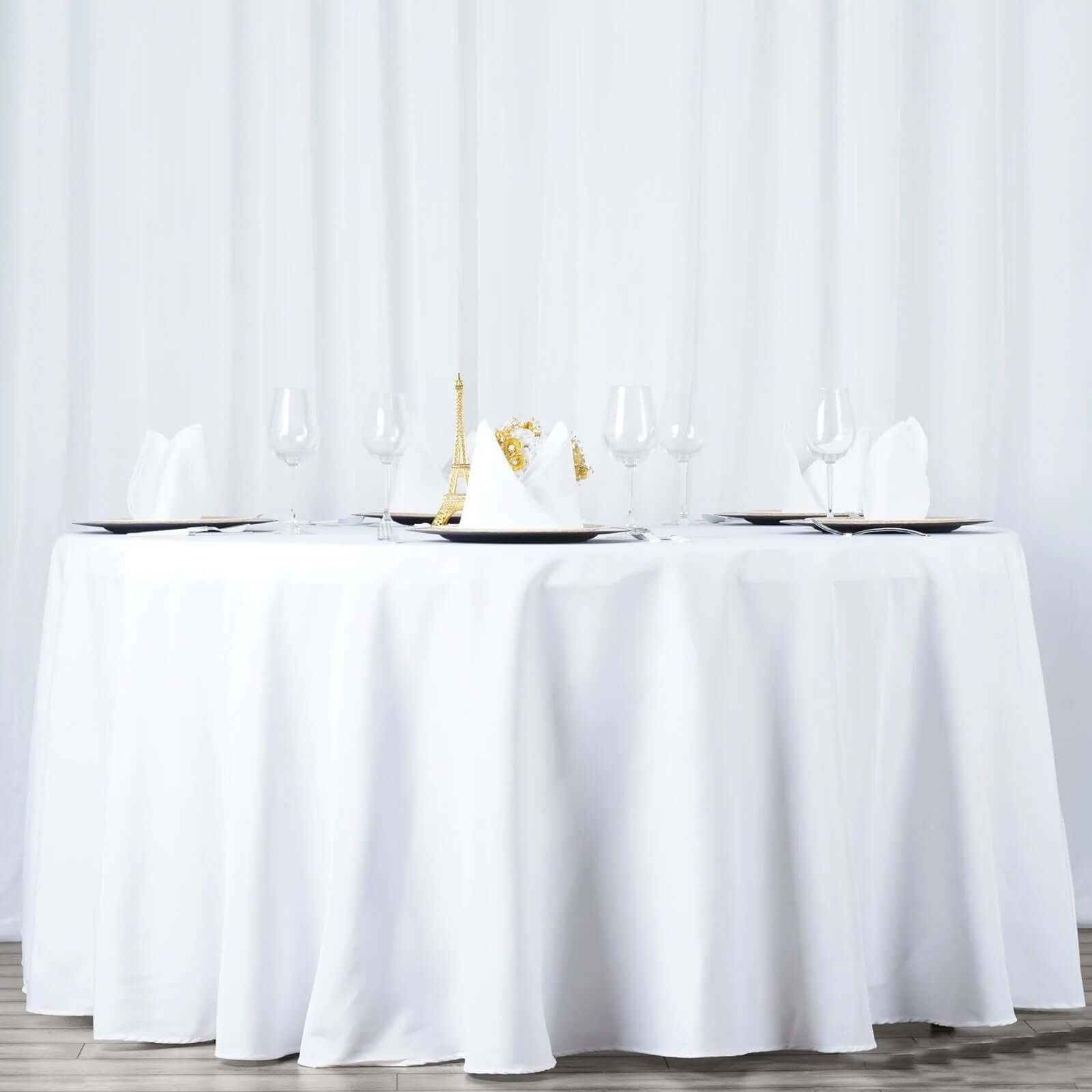 Premium Polyester 132" Round Tablecloth White - Seamless 220GSM Wrinkle-Resistant Design for Upscale Occasions