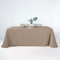 Faux Linen 90"x132" Rectangular Tablecloth Taupe - Slubby Texture Wrinkle-Resistant Seamless Table Cover