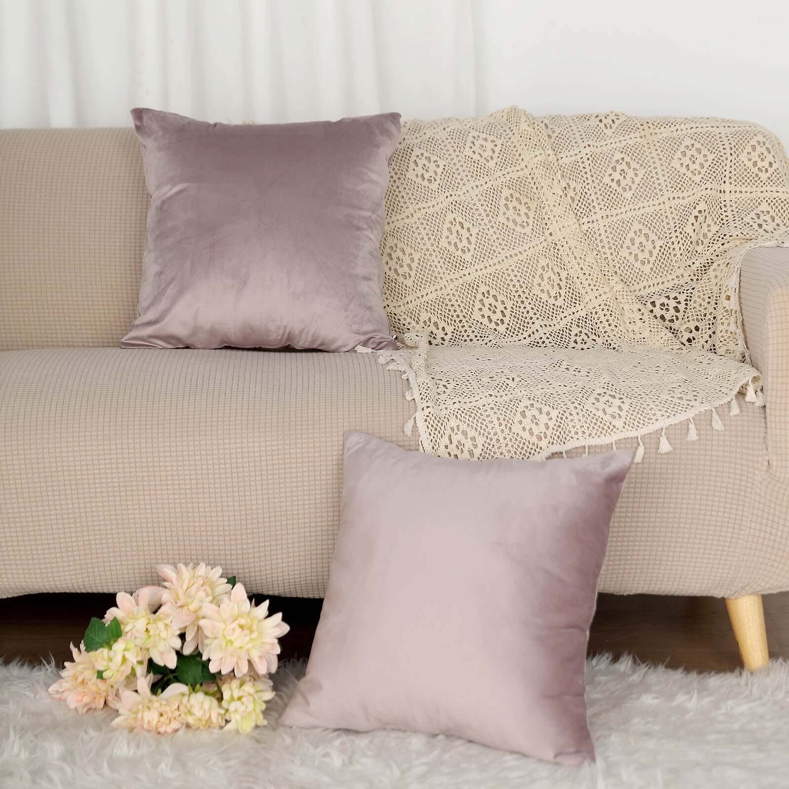 2 Pack 18" Mauve Soft Velvet Square Throw Pillow Cover