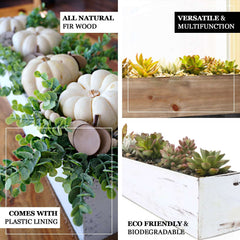 White Wood Planter Rectangular Box 30"x6"- Durable Decor with Removable Plastic Liner for Tables