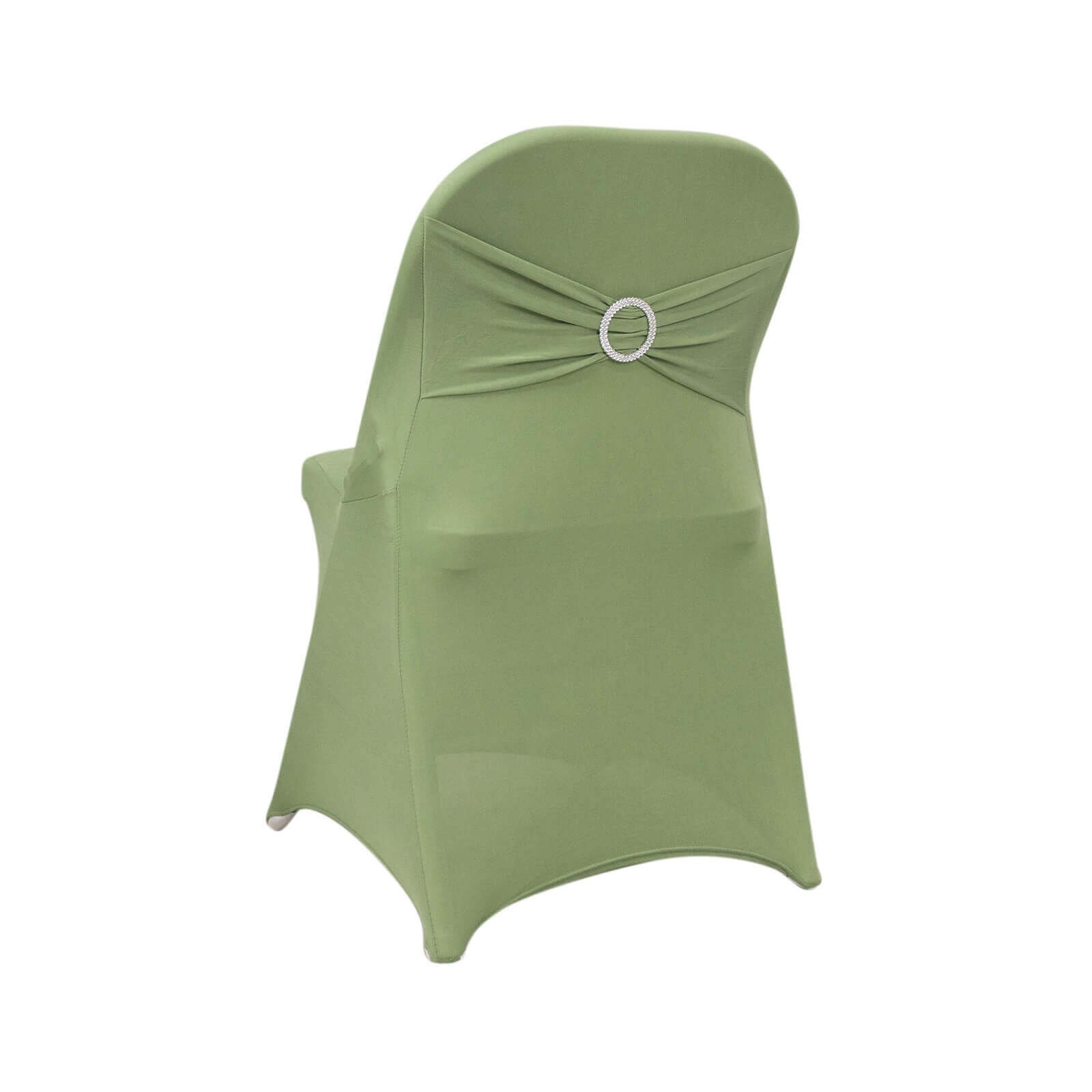 Stretch Spandex Chair Cover Sage Green for Folding Chairs - Secure Fit Slipcover with Silver Rhinestone Buckled Sash Band