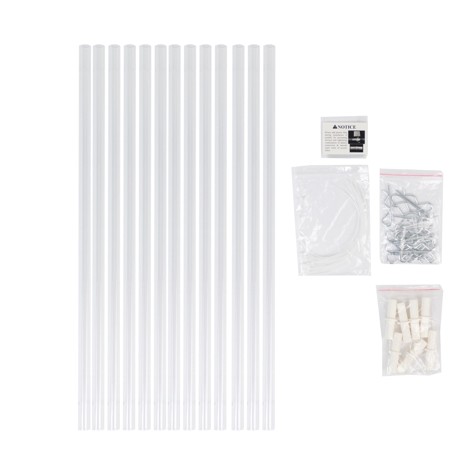 8 Pack Clear Acrylic Ceiling Drape Tubes with Position Fastening Pins and Connectors - 24"