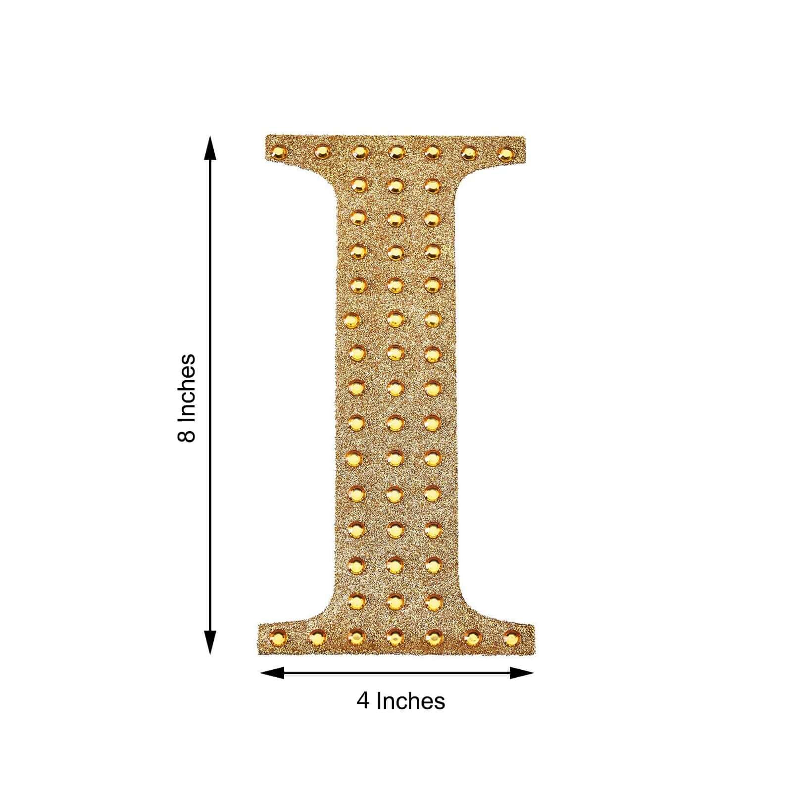 Decorative Rhinestone Alphabet "I" Letter Stickers, Glitter Adhesive Craft Letters Gold DIY Sparkle Embellishments 8"