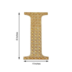 Decorative Rhinestone Alphabet "I" Letter Stickers, Glitter Adhesive Craft Letters Gold DIY Sparkle Embellishments 8"