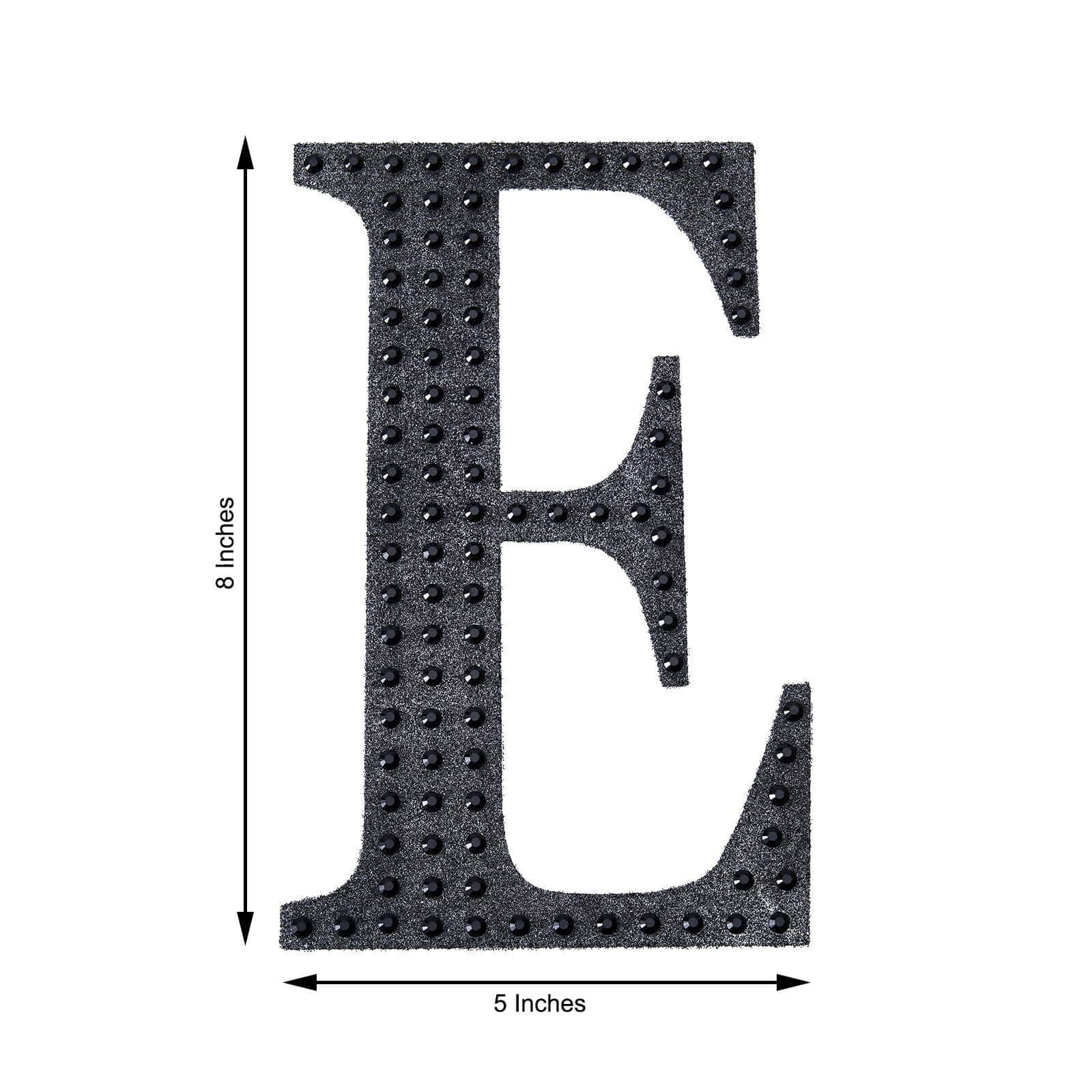 Decorative Rhinestone Alphabet "E" Letter Stickers, Glitter Adhesive Craft Letters Black DIY Sparkle Embellishments 8"