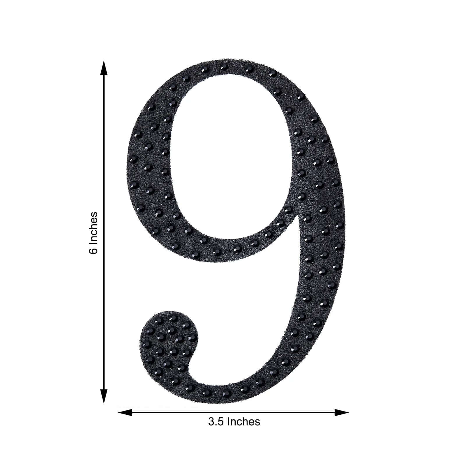 Decorative Rhinestone Number "9" Stickers, Glitter Adhesive Craft Numbers Black DIY Sparkle Embellishments 6"