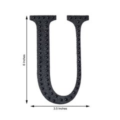 Decorative Rhinestone Alphabet "U" Letter Stickers, Glitter Adhesive Craft Letters Black DIY Sparkle Embellishments 6"