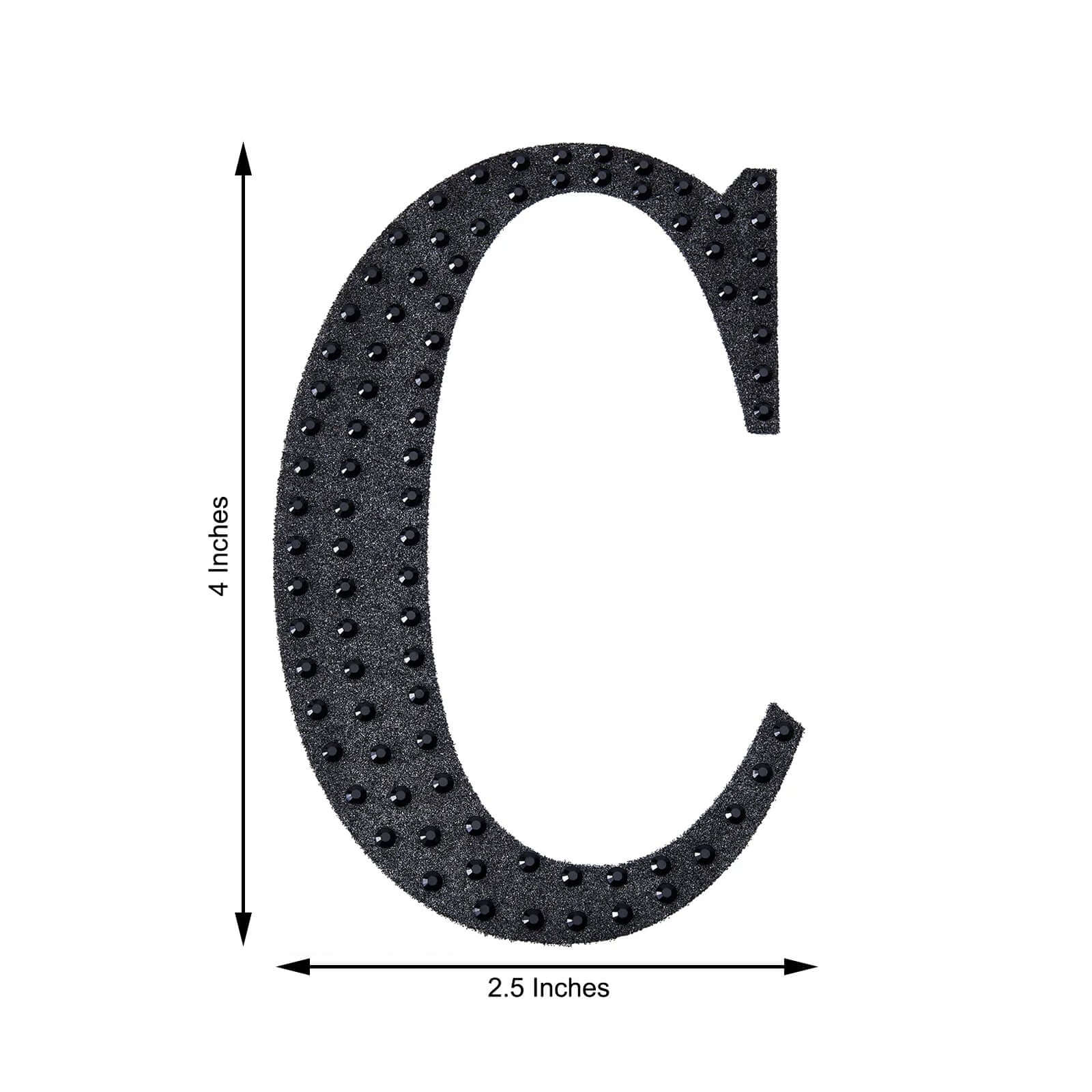 Decorative Rhinestone Alphabet "C" Letter Stickers, Glitter Adhesive Craft Letters Black DIY Sparkle Embellishments 4"