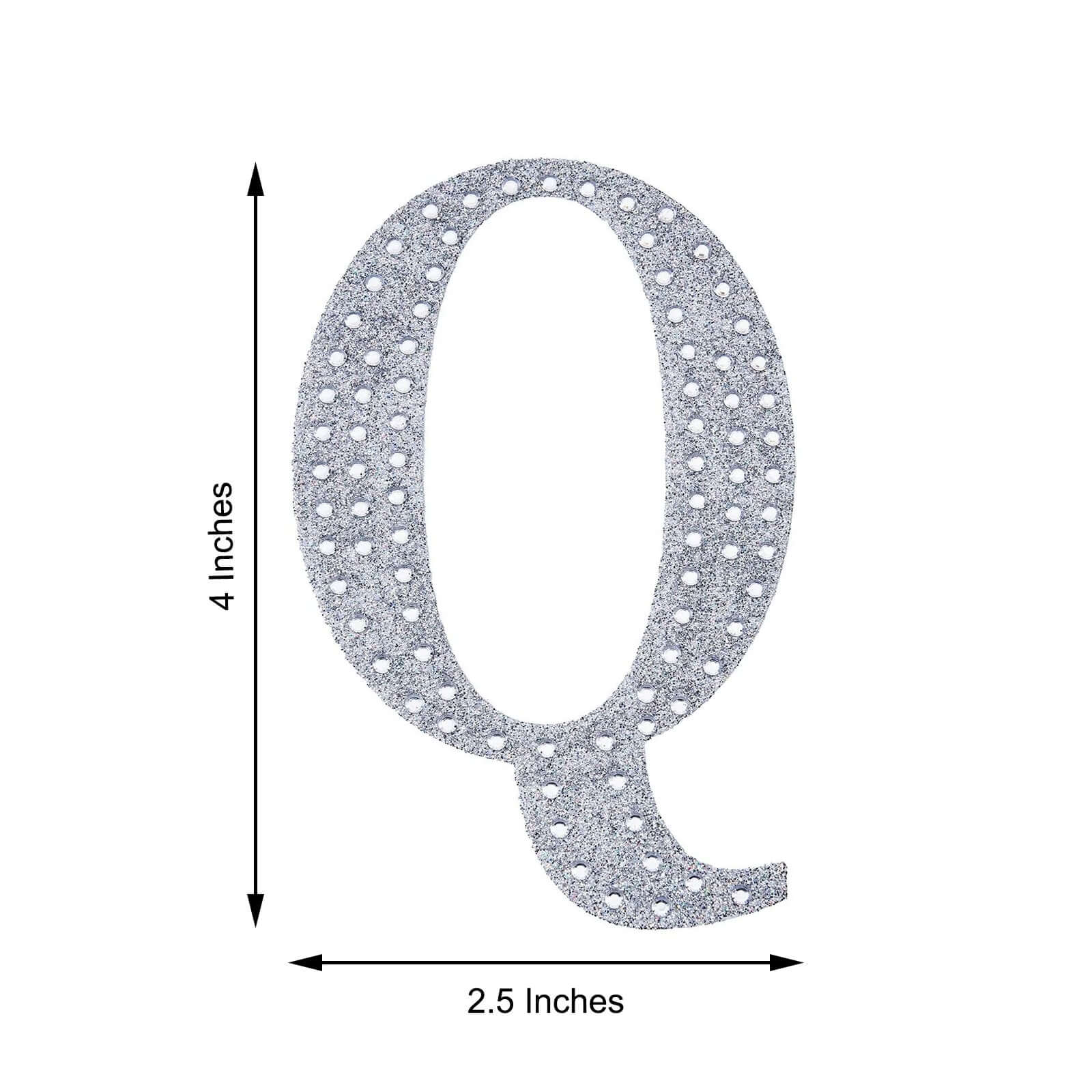 Decorative Rhinestone Alphabet "Q" Letter Stickers, Glitter Adhesive Craft Letters Silver DIY Sparkle Embellishments 4"