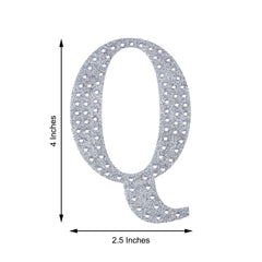 Decorative Rhinestone Alphabet "Q" Letter Stickers, Glitter Adhesive Craft Letters Silver DIY Sparkle Embellishments 4"