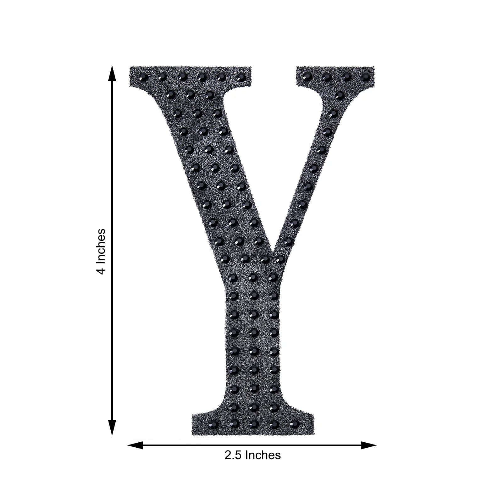 Decorative Rhinestone Alphabet "Y" Letter Stickers, Glitter Adhesive Craft Letters Black DIY Sparkle Embellishments 4"