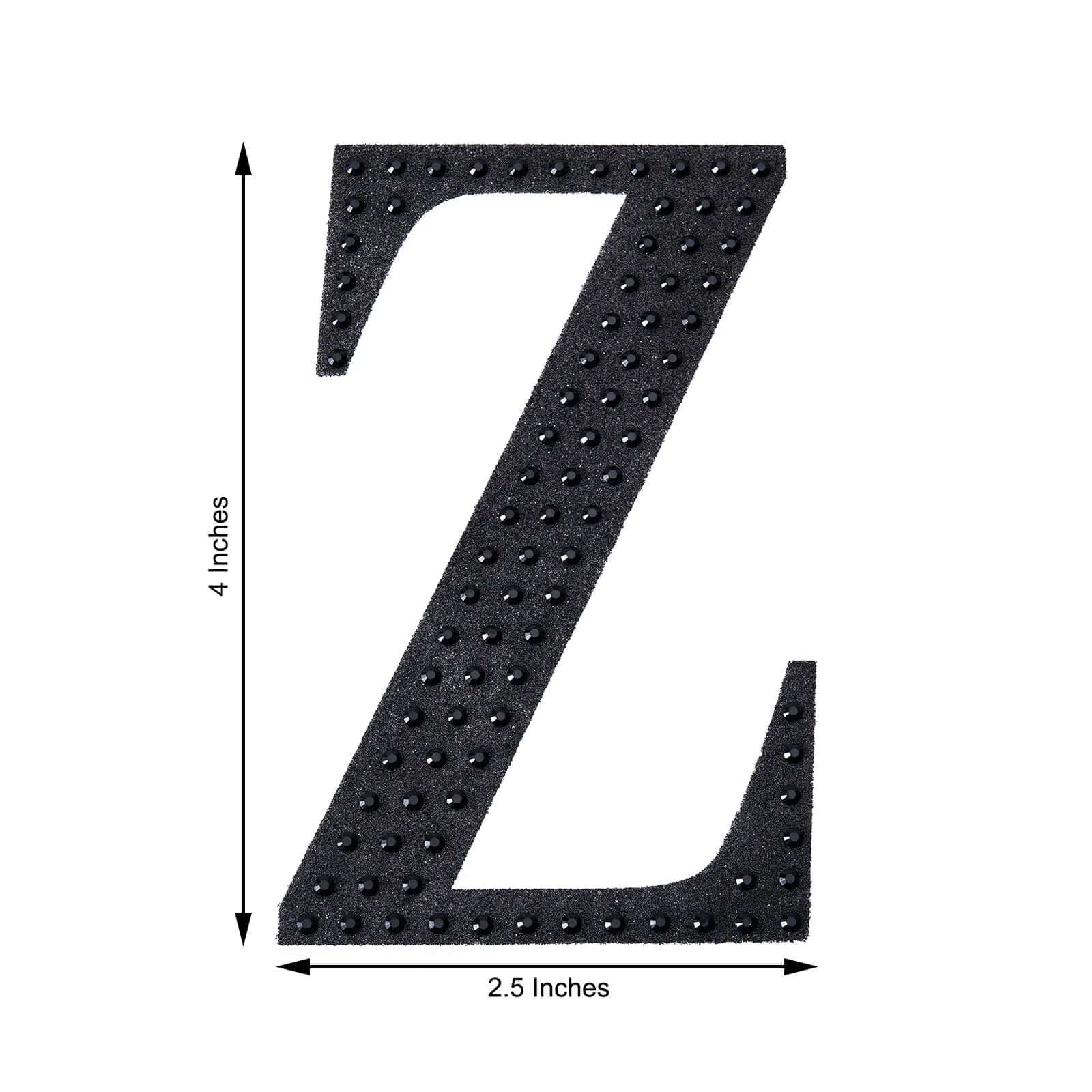 Decorative Rhinestone Alphabet "Z" Letter Stickers, Glitter Adhesive Craft Letters Black DIY Sparkle Embellishments 4"