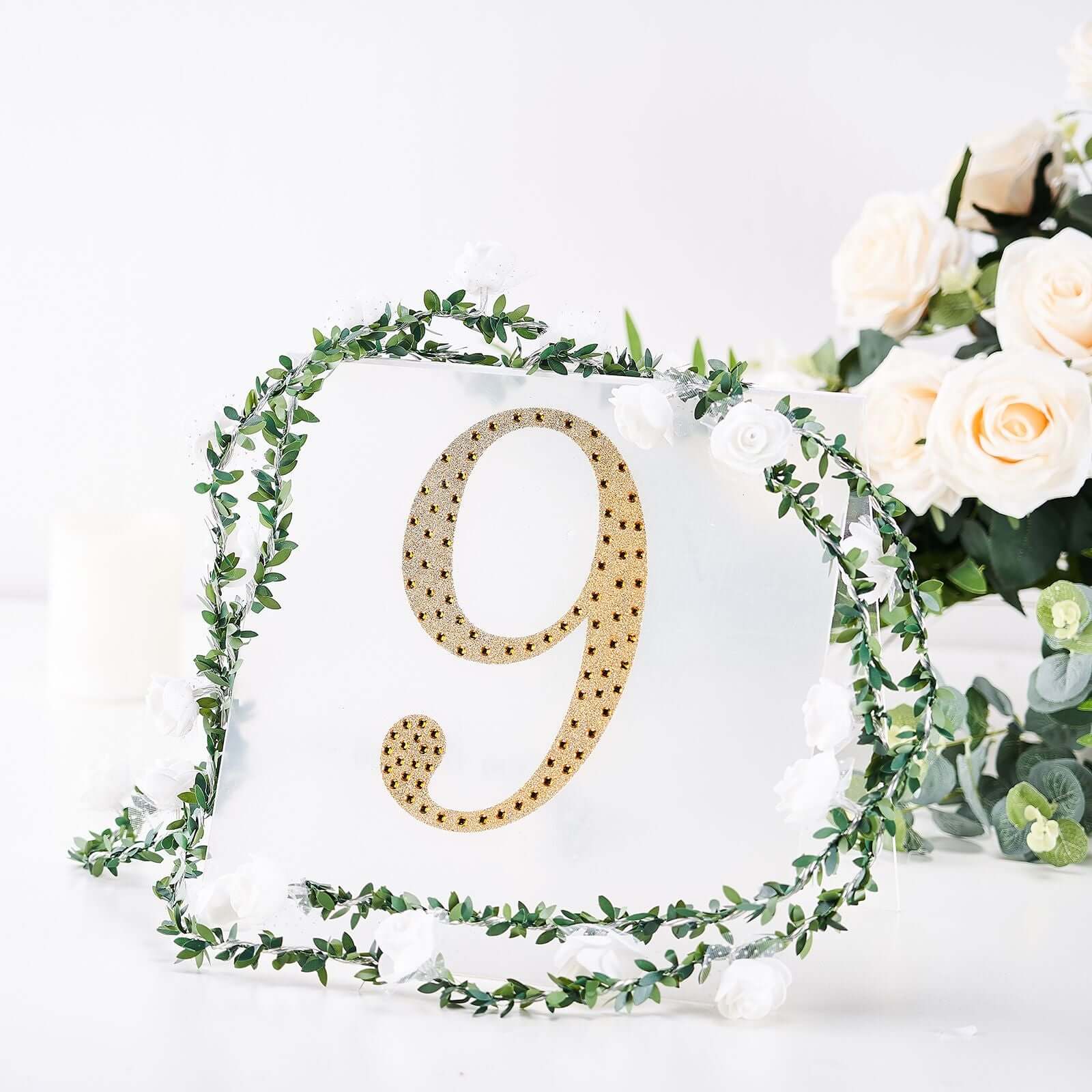 Decorative Rhinestone Number "9" Stickers, Glitter Adhesive Craft Numbers Gold DIY Sparkle Embellishments 8"