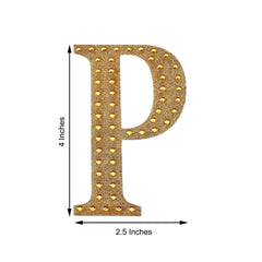 Decorative Rhinestone Alphabet "P" Letter Stickers, Glitter Adhesive Craft Letters Gold DIY Sparkle Embellishments 4"