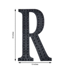 Decorative Rhinestone Alphabet "R" Letter Stickers, Glitter Adhesive Craft Letters Black DIY Sparkle Embellishments 8"