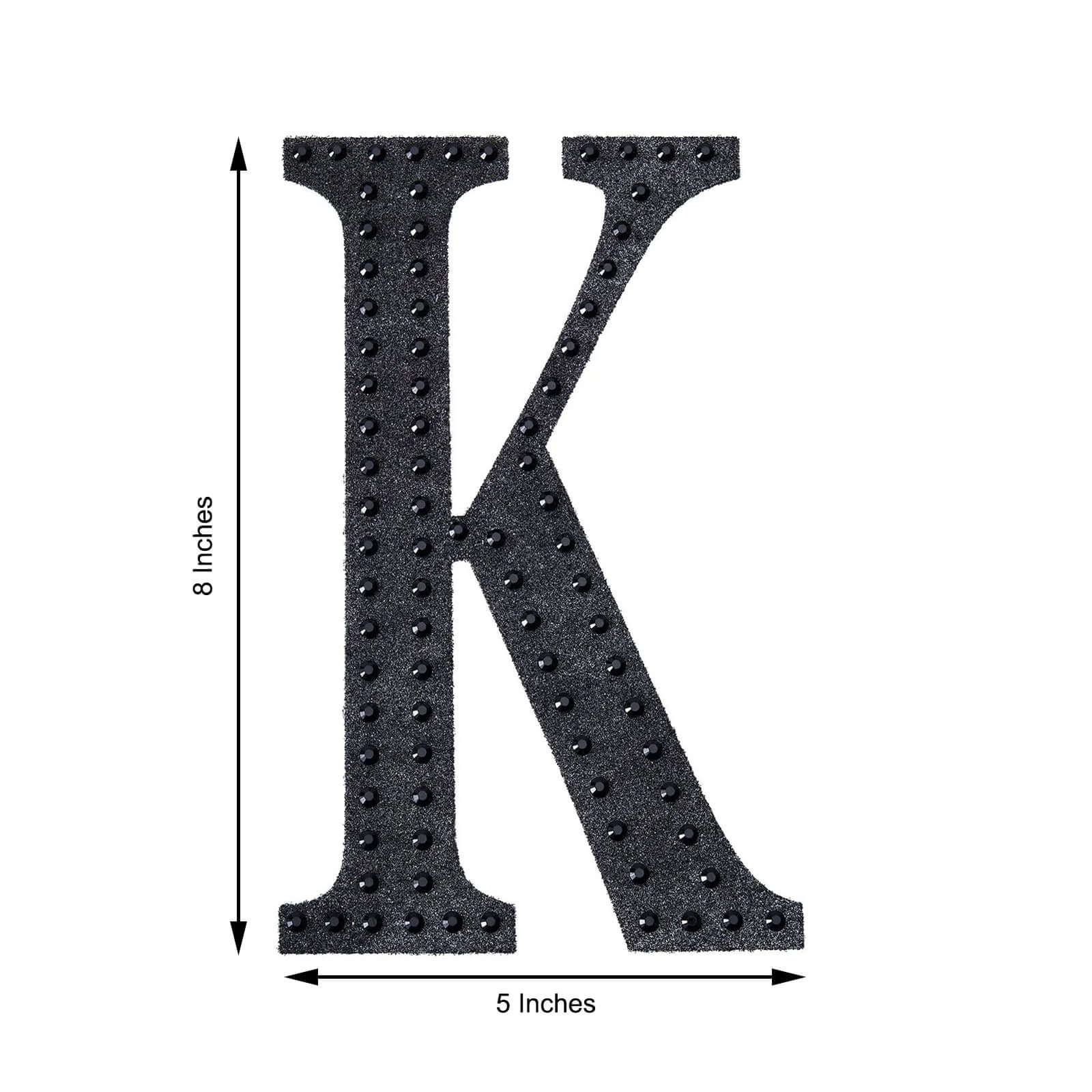 Decorative Rhinestone Alphabet "K" Letter Stickers, Glitter Adhesive Craft Letters Black DIY Sparkle Embellishments 8"