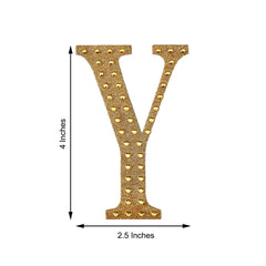 Decorative Rhinestone Alphabet "Y" Letter Stickers, Glitter Adhesive Craft Letters Gold DIY Sparkle Embellishments 4"