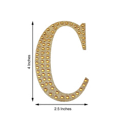Decorative Rhinestone Alphabet "C" Letter Stickers, Glitter Adhesive Craft Letters Gold DIY Sparkle Embellishments 4"
