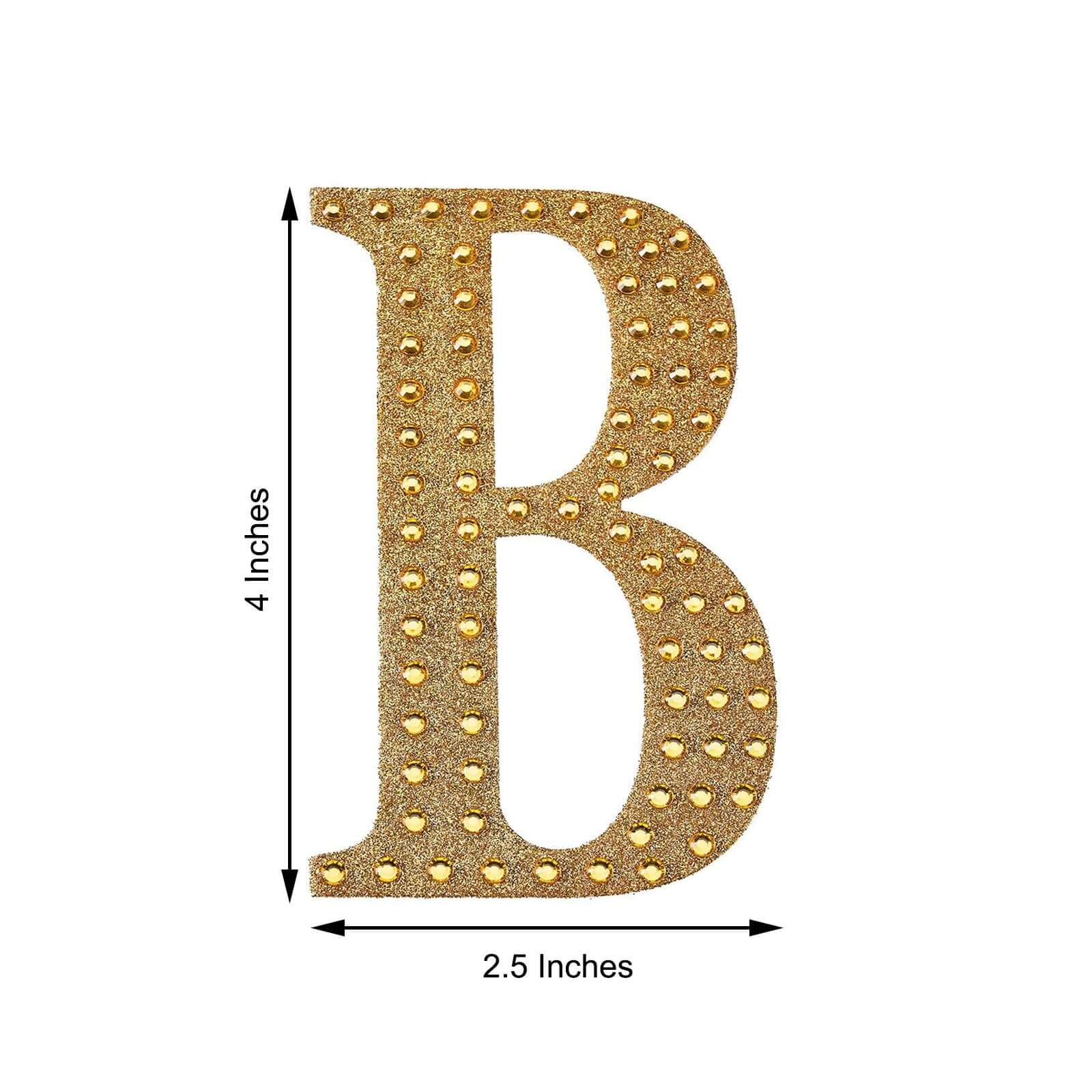 Decorative Rhinestone Alphabet "B" Letter Stickers, Glitter Adhesive Craft Letters Gold DIY Sparkle Embellishments 4"