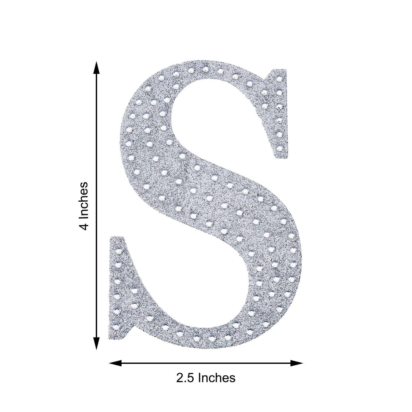 Decorative Rhinestone Alphabet "S" Letter Stickers, Glitter Adhesive Craft Letters Silver DIY Sparkle Embellishments 4"