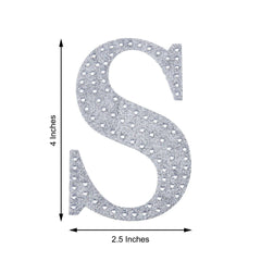 Decorative Rhinestone Alphabet "S" Letter Stickers, Glitter Adhesive Craft Letters Silver DIY Sparkle Embellishments 4"
