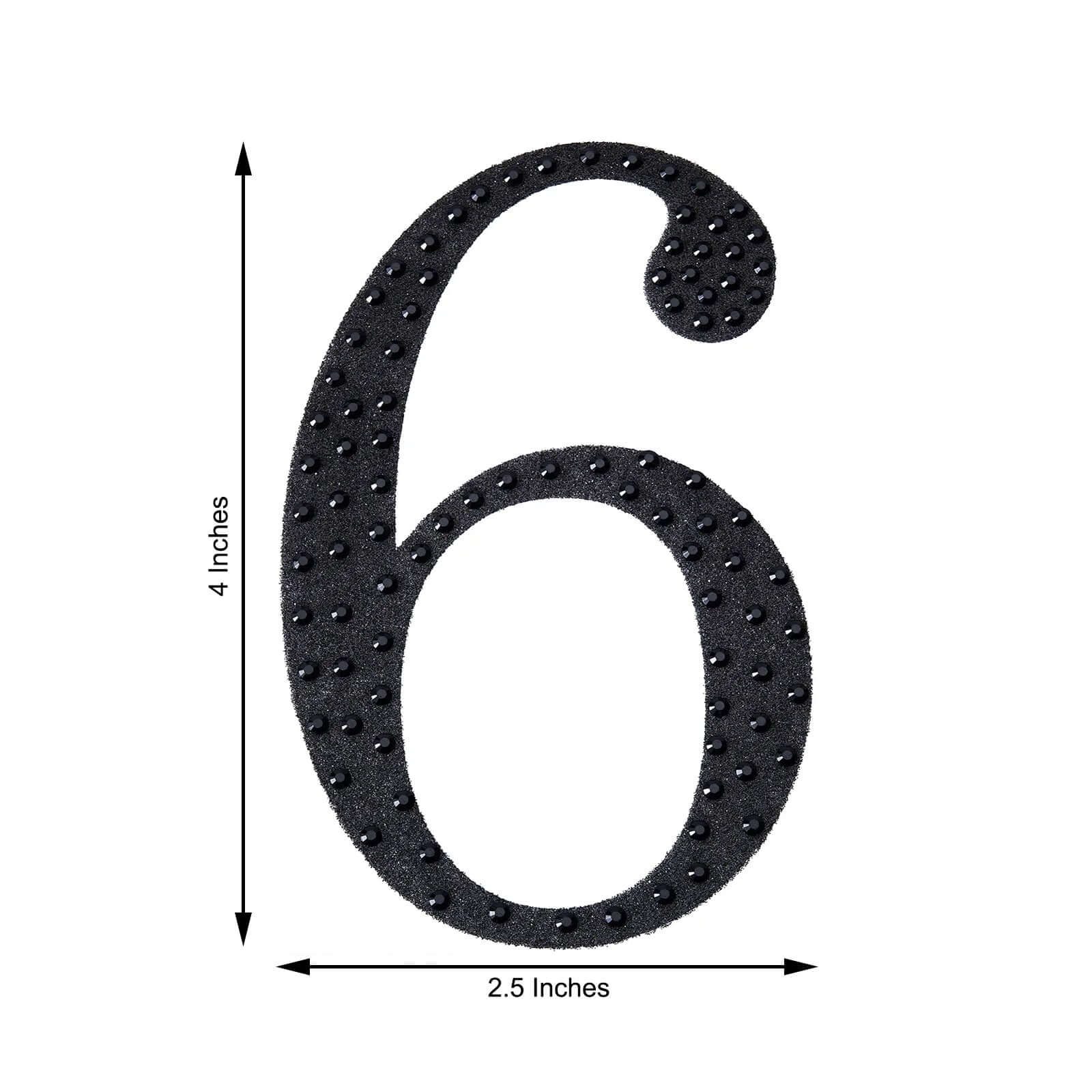 Decorative Rhinestone Number "6" Stickers, Glitter Adhesive Craft Numbers Black DIY Sparkle Embellishments 4"