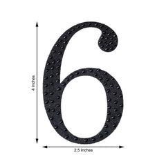 Decorative Rhinestone Number "6" Stickers, Glitter Adhesive Craft Numbers Black DIY Sparkle Embellishments 4"