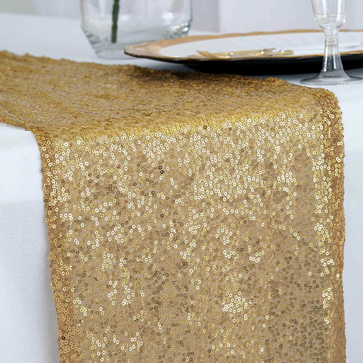 Sequin 12"x108" Table Runner Gold - Glittering Design for Stylish Celebrations