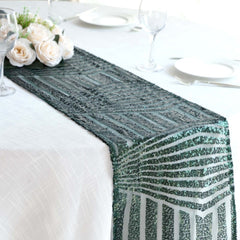 Sequin 12"x108" Table Runner Hunter Emerald Green - Diamond Glitz Design