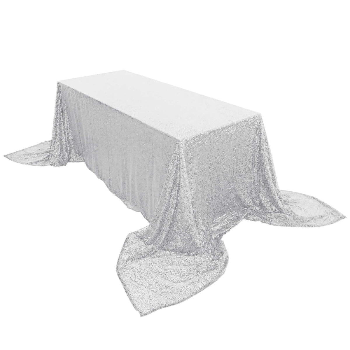 Sequin 90"x156" Rectangle Tablecloth Silver - Seamless Twinkling Table Cover