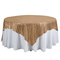 Sequin 90"x90" Table Overlay Square Tablecloth Gold - Sparkly Design for Stylish Celebrations