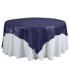 Sequin 90"x90" Table Overlay Square Tablecloth Navy Blue - Sparkly Table Cover