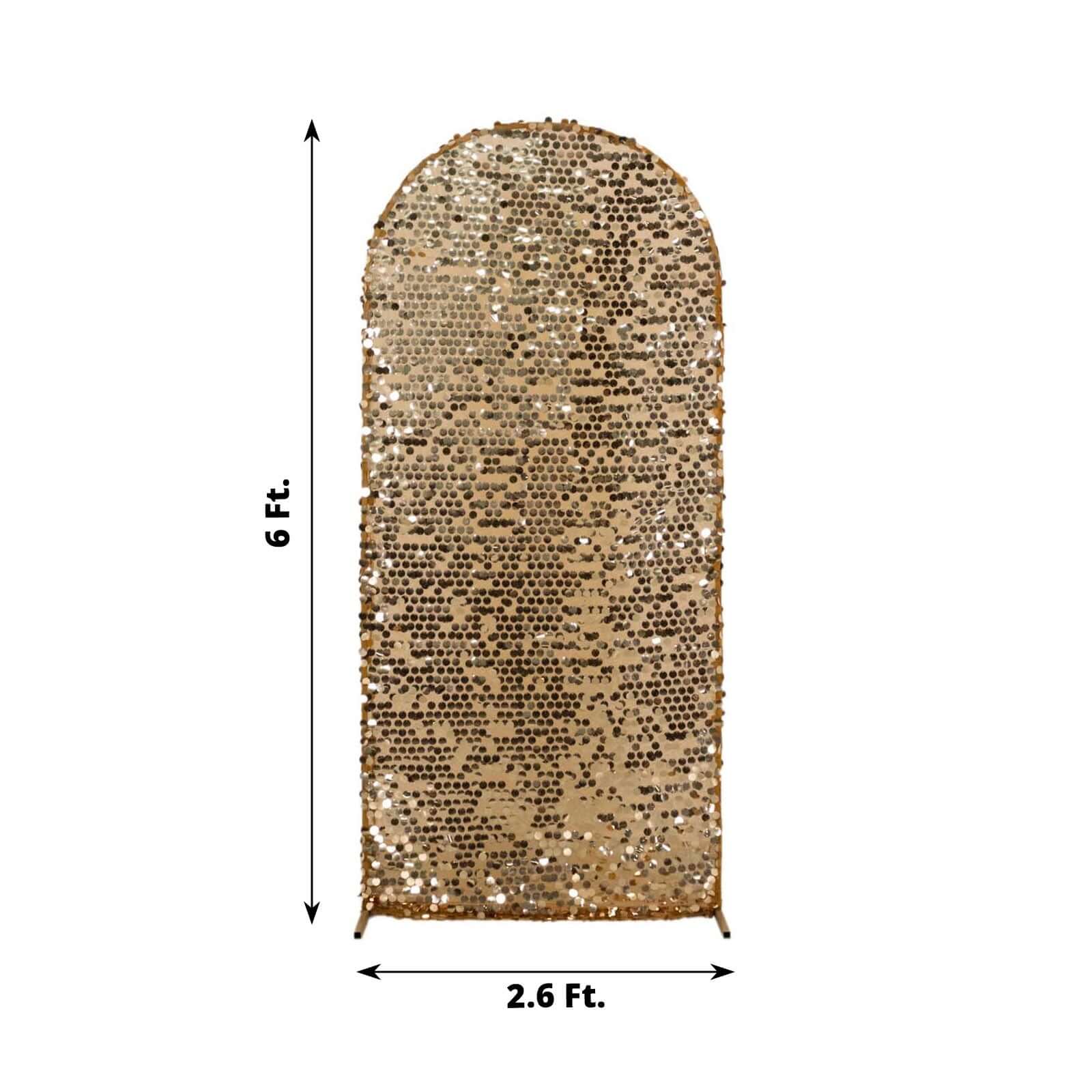 6ft Sparkly Gold Big Payette Sequin Fitted Wedding Arch Cover for Round Top Chiara Backdrop Stand