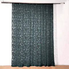 8ftx8ft Hunter Emerald Green Embroider Sequin Event Curtain Drapes, Sparkly Sheer Backdrop Event Panel With Embroidery Leaf