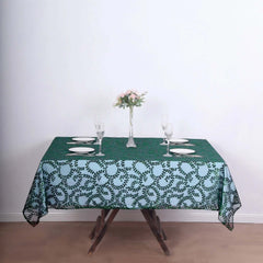 Tulle 72"x72" Table Overlay Square Tablecloth Hunter Emerald Green - Sequin Leaf Embroidered Table Topper