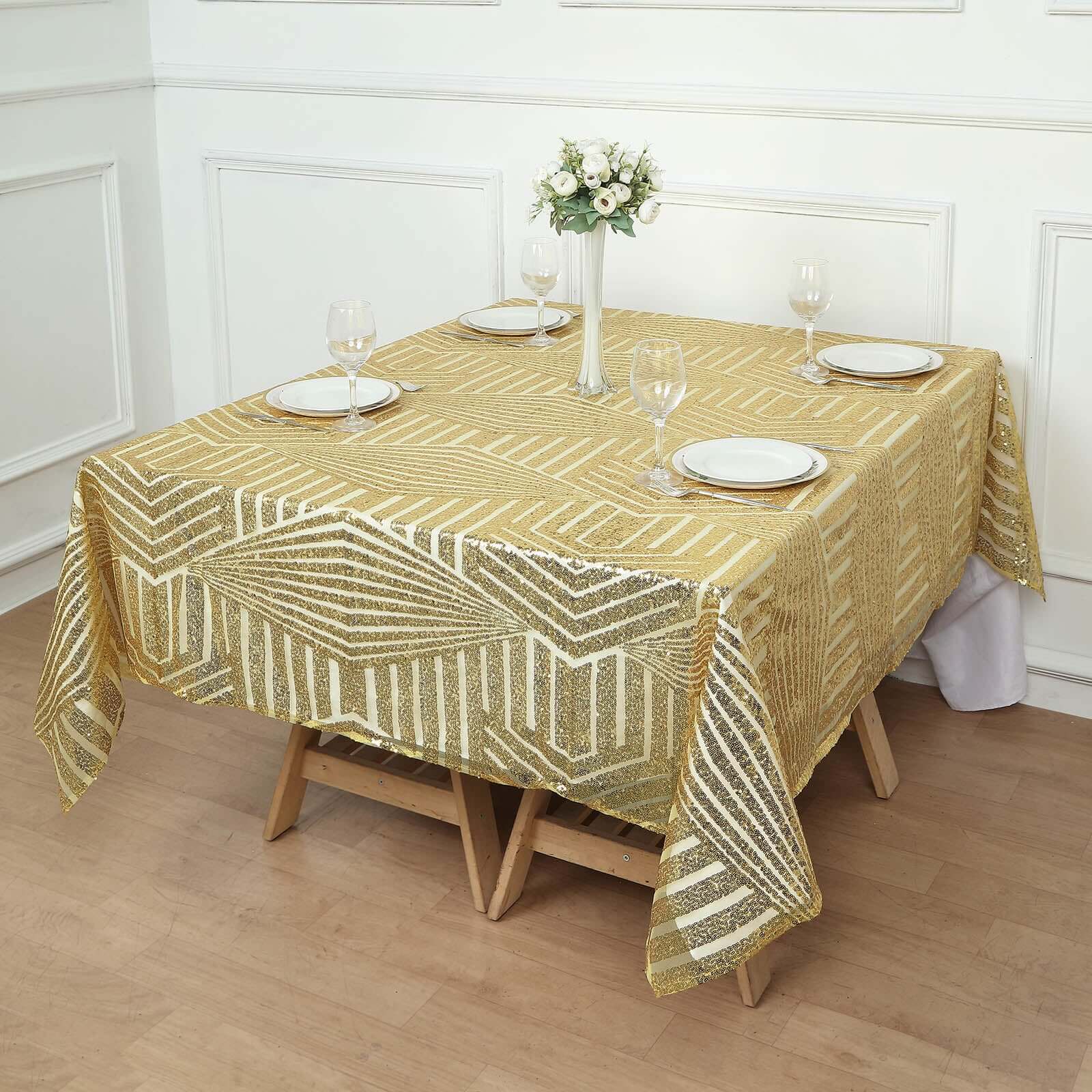 Sequin 72" Table Overlay Square Tablecloth Gold with Diamond Glitz Design - Perfect for Luxe Events