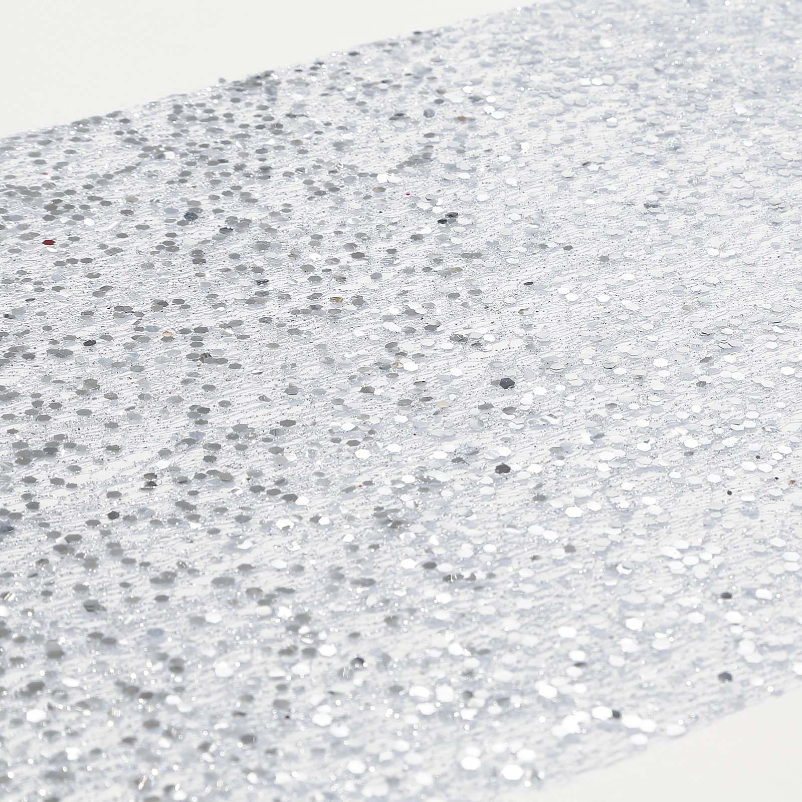 Mesh 11"x108" Table Runner Metallic Silver – Glitter Design for Convenient Event Decoration