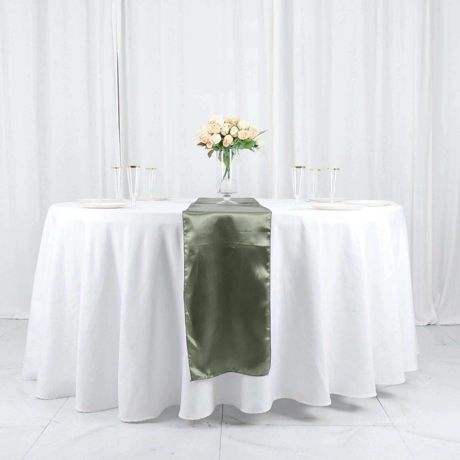 Satin 12"x108" Table Runner Dusty Sage Green - Stylish Table Linen